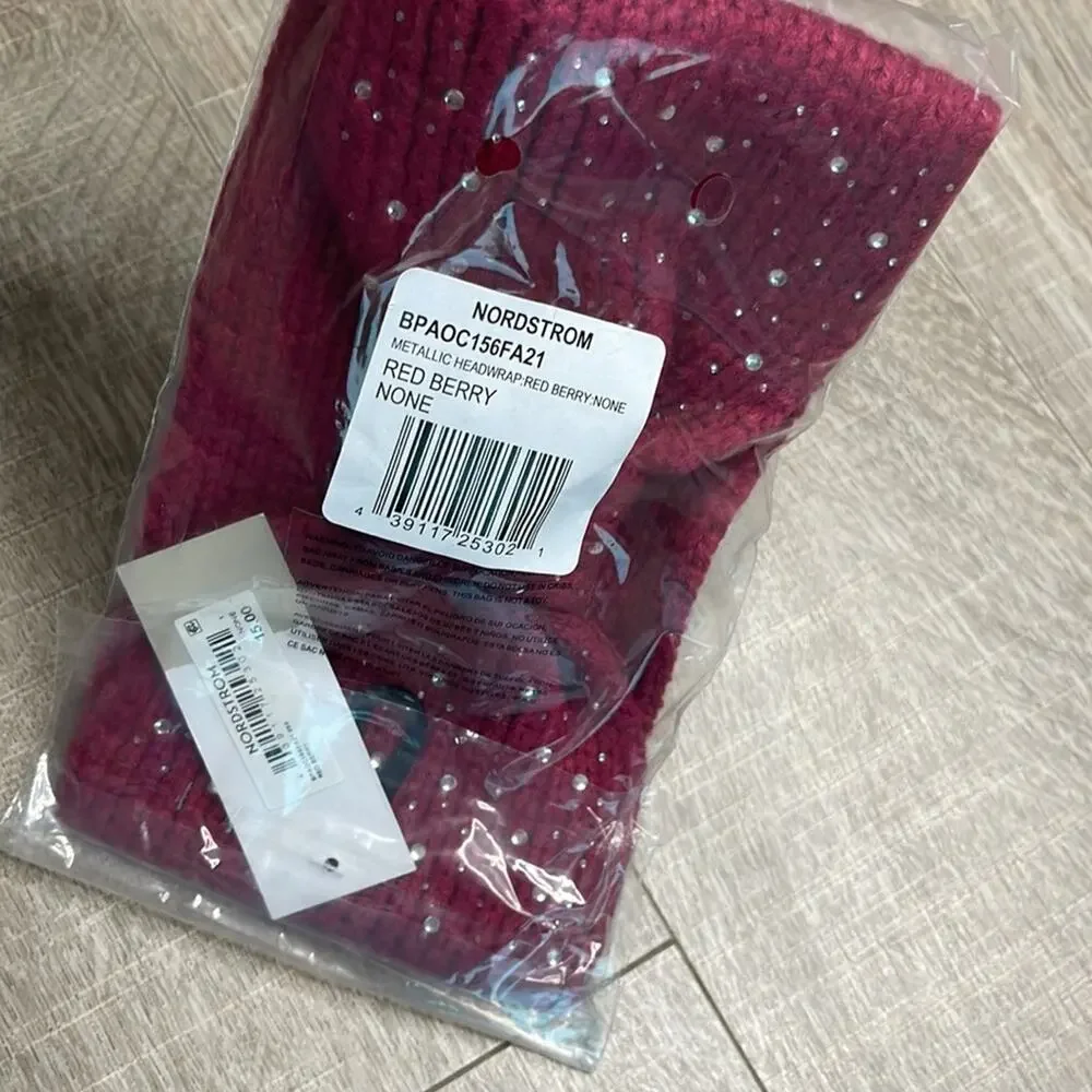 NWT BP Red Berry Metallic Knitted Headwrap Women’s One Size